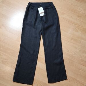 NWT DS Collection 100% Linen Black Pull-On Straight Wideleg Pants Size Small